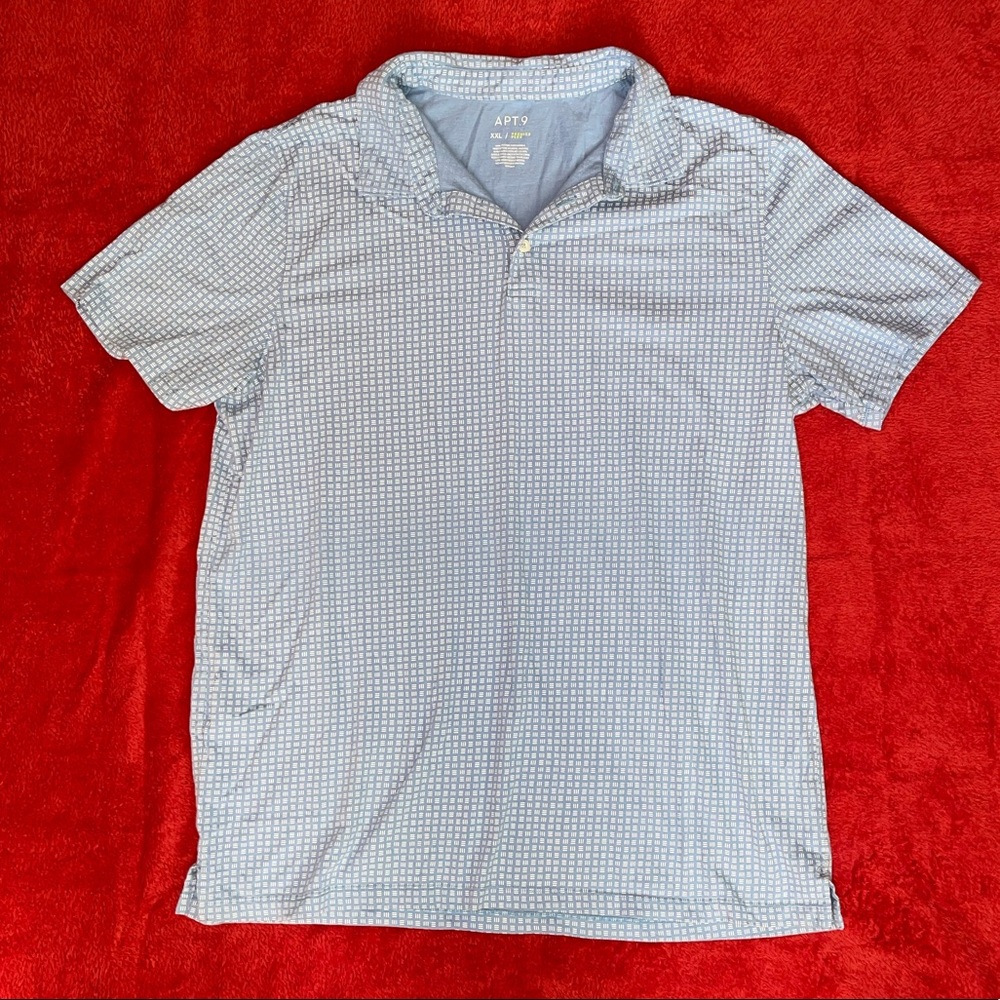 Mens 2XL blue and white printed Apt 9 button dress shirt in great used condition